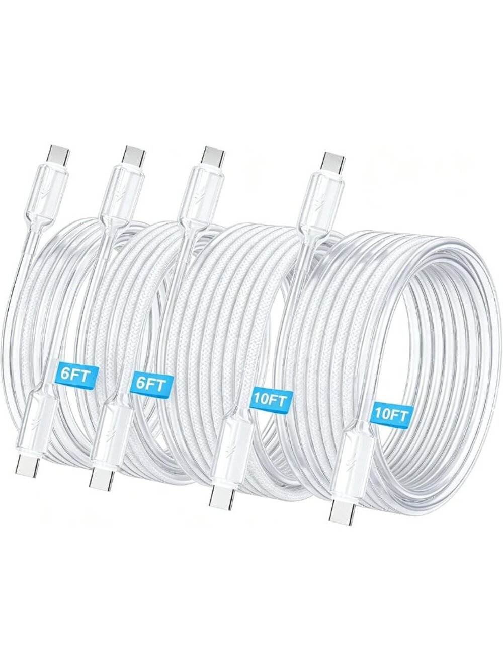 Fast Charging USB C to USB C Cable - 60W Power Delivery, 4 Pack (6ft/10ft)